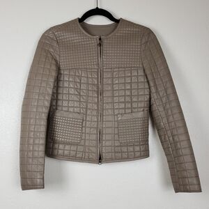 Quilted Tan Leather Moto Jacket Size M